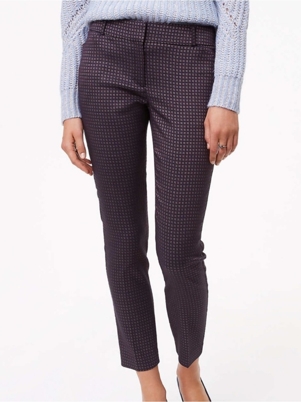 LOFT 12 Julie Skinny Jacquard Purple Burgundy Shimmery Silver Ankle Pants